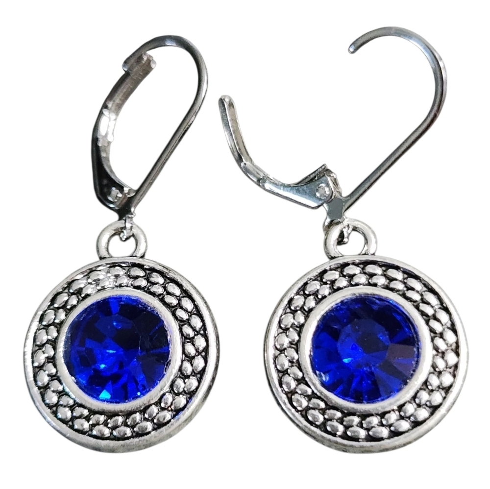 Silvertone Blue Gemstone Earrings